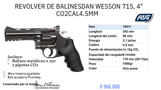 Revolver De Balin Dan WESSON 715 4' C/4.5mm