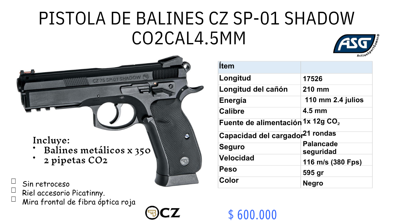 Pistolas De Balines CZ SP-01 Shadow C/4.5mm