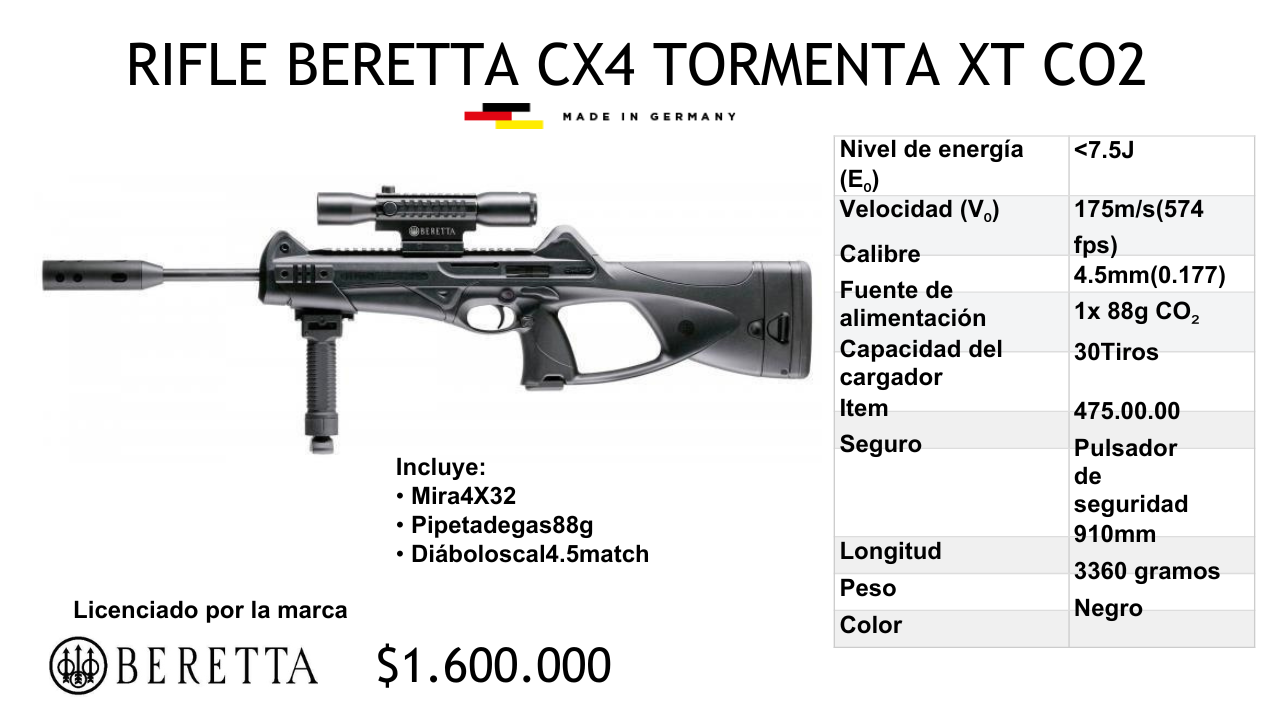 Rifle Beretta CX4 Tormenta XT CO2