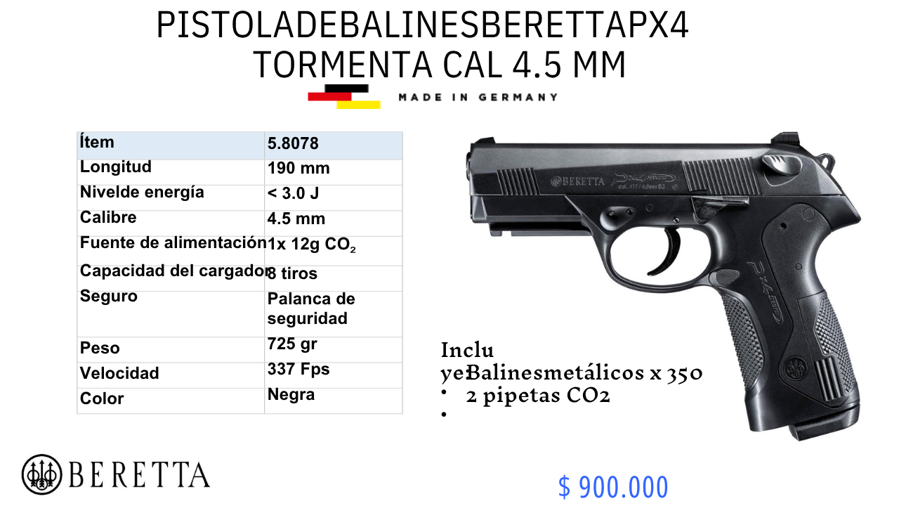 Pistola De Balines Beretta PX4 Tormenta C/4.5mm