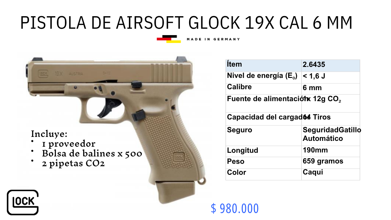 Pistola De Airsoft Glock 19x C/6mm
