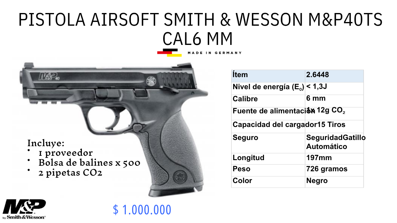 Pistola Airsoft SMITH Y WESSON c/6mm