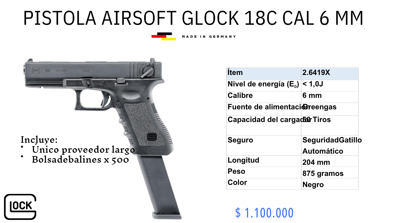 Pistola Airsoft Glock 18C c/6mm