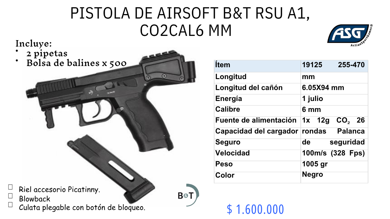 Pistola De Airsoft BYT RSU A1 Co2 C/6mm