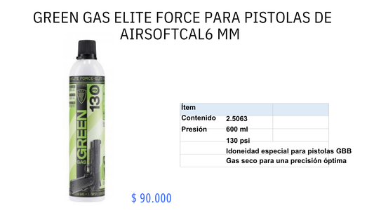 GREEN GAS ELITE FORCE PARA PISTOLA AIRSOF C/ 6mm