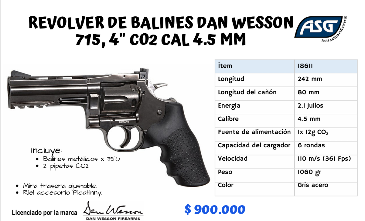 REVOLVER DE BALINES DAN WESSON 715 , CO2 CAL 4.5 MM