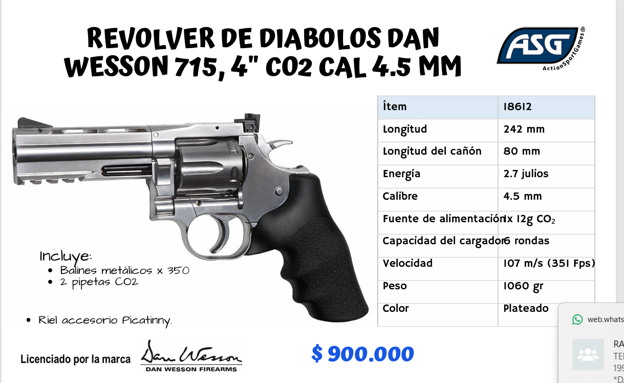 REVOLVER DE DIABOLOS DAN WESSON 715 , CO2 CAL 4.5 MM