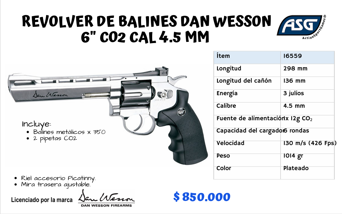 REVOLVER DE BALINES DAN WESSON 6 CAL 4.5 MM