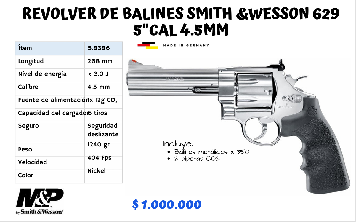 REVOLVER DE BALINES SMITH Y WESSON 629 CAL 4.5 MM