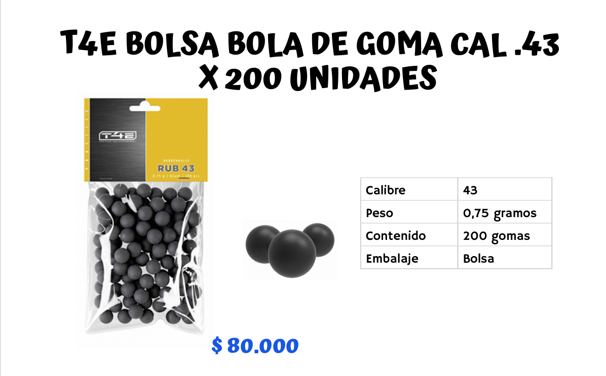 T4E BOLSA DE GOMA CAL .43 X 200 UNID