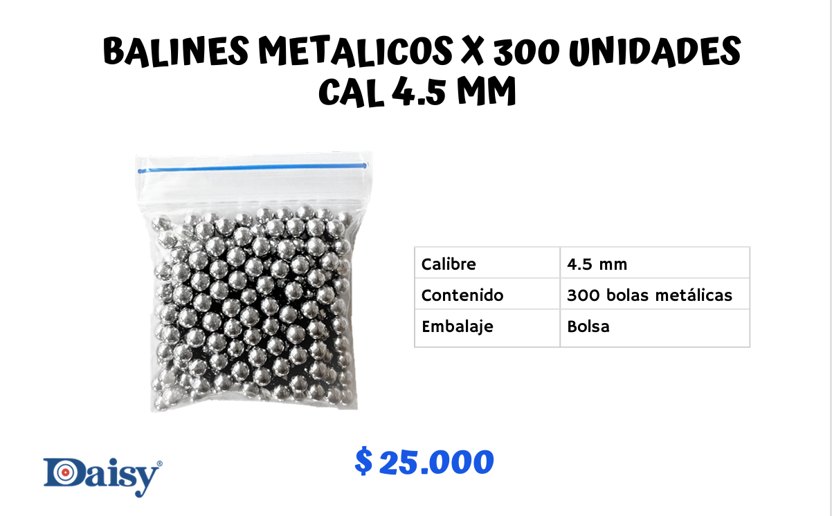Balines Metalicos x 300 Unid Cal 4.5 mm