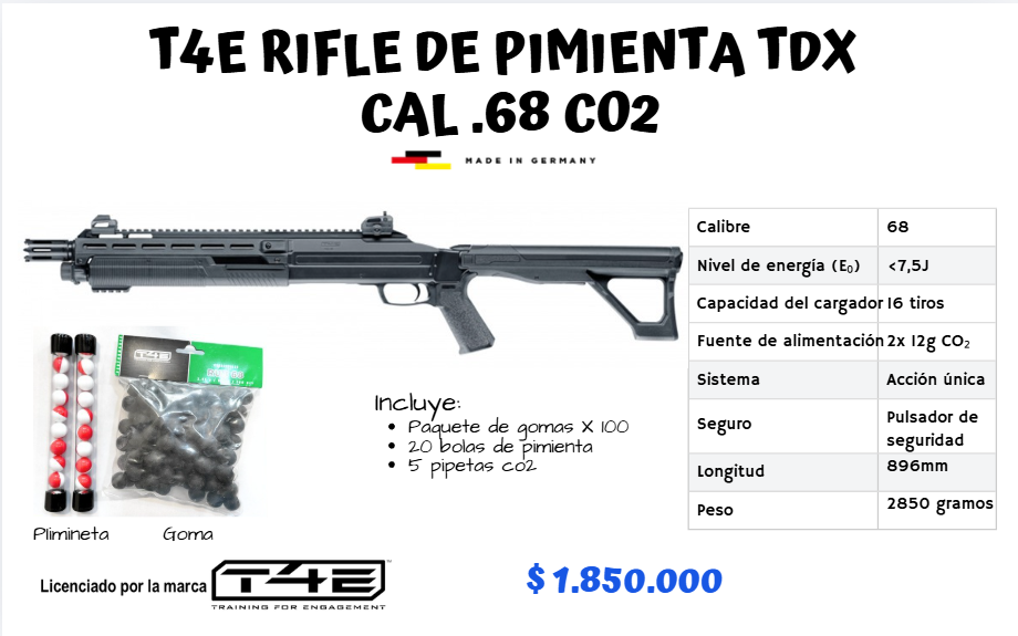 RIFLE DE PIMIENTA TDX CAL .68 CO2