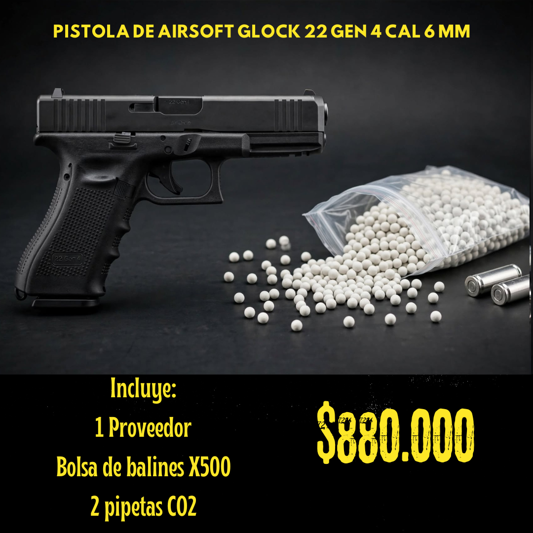 Pistola De Airsoft Glock 22 Gen 4 Cal 6 mm CO2