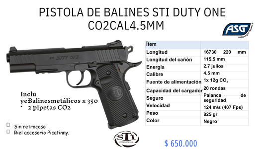 Pistolas De Balines STI DUTY ONE co2 C/4.5mm