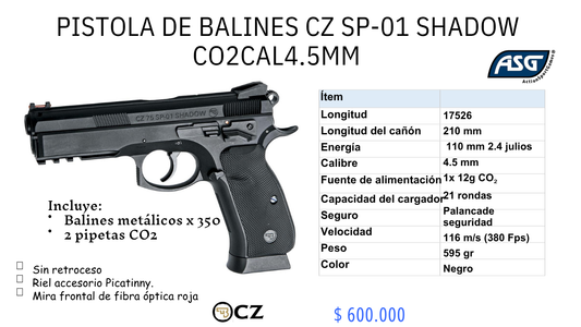 Pistolas De Balines CZ SP-01  Shadow C/4.5mm