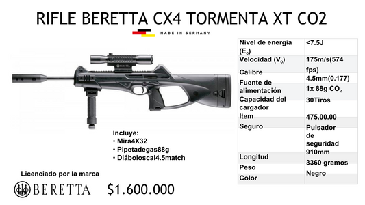 Rifle Beretta CX4 Tormenta XT  CO2
