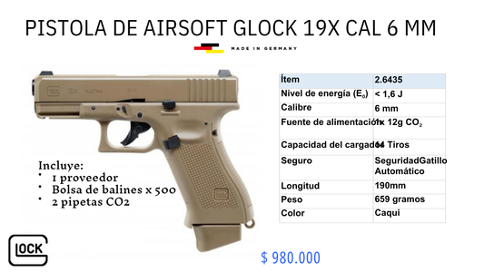 Pistola De Airsoft Glock 19x C/6mm