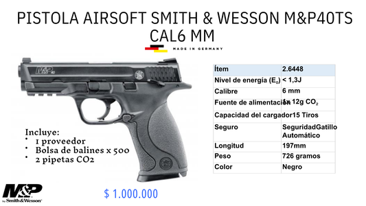 Pistola Airsoft SMITH Y WESSON c/6mm