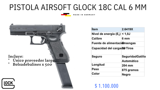 Pistola Airsoft Glock 18C c/6mm