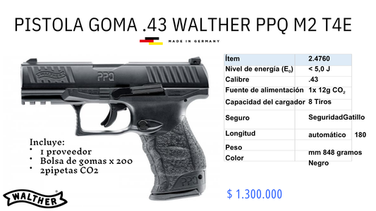 Pistola Goma .43 Walther PPQ M2 T4E