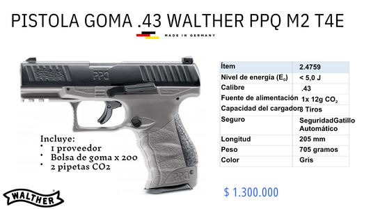 Pistola Goma .43 Walther PPQ M2 T4E