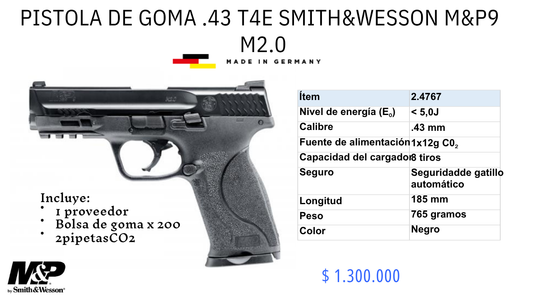 Pistola de Goma .43 SMITH Y WESSON MYP9 M2.0