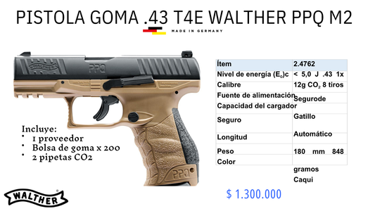 Pistola Goma .43 T4E Walther PPQ M2