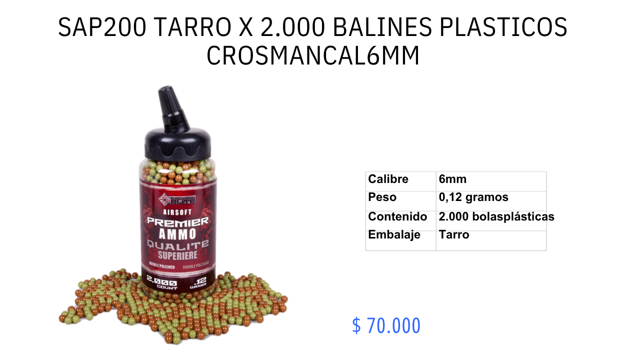 Tarro X 2.000 Plasticos c/6mm