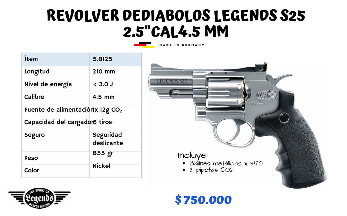 REVOLVER DE DIABOLOS LEGENDS S25 CAL 4.5 MM
