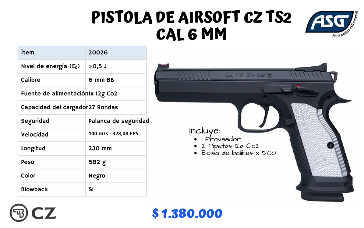 Pistola De Airsoft CZ ts2 Cal 6 mm
