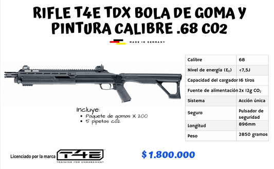 Rifle T4E TDX BOLA DE GOMA Y Pintura Cal .68