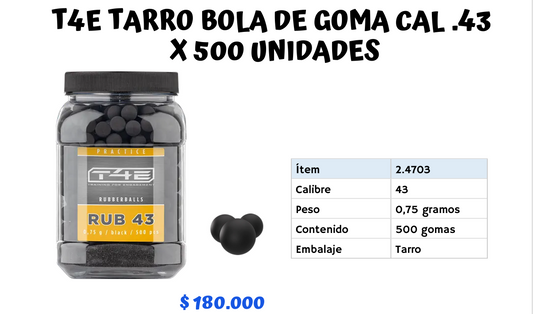 T4E TARRO Bola de Goma CAL 43 X 500 UNID