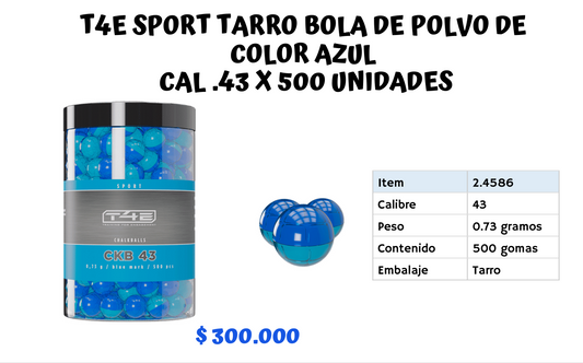 T4E SPORT TARRO Bola De Polvo De COLOR AZUL CAL .43 X 500 UNID