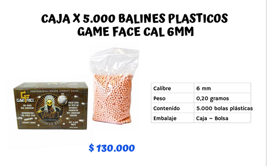 Caja X 5.000 UNID Plasticos Game Face Cal 6 mm