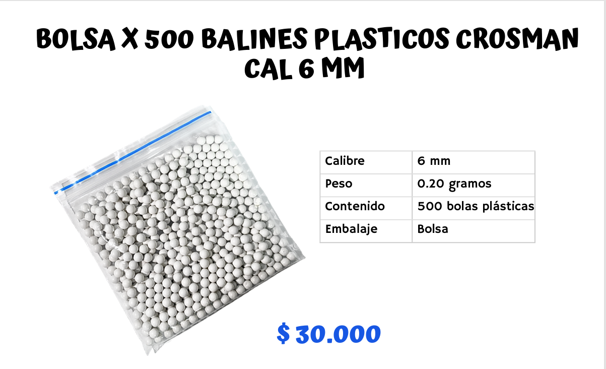 Bolsa x 500 Balines Plasticos Crosman Cal 6 mm