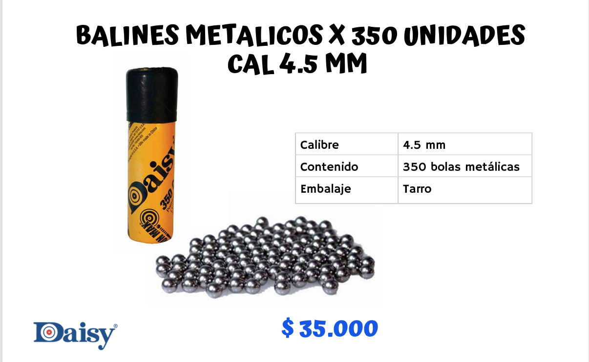 Balines Metalicos x 350 Unid Cal 4.5 mm