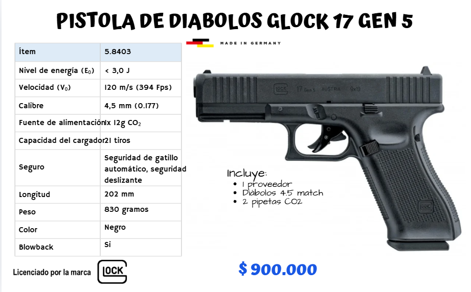 Pistola De Diabolos Glock 17 Gen5