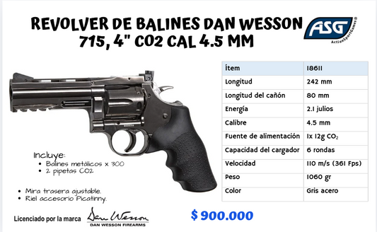 Revolver De Balines Dan Wesson 715 Co2 Cal 4.5 mm