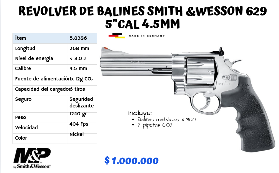 Revolver De Balines Smith Y Wesson 629 5' Cal 4.5 mm