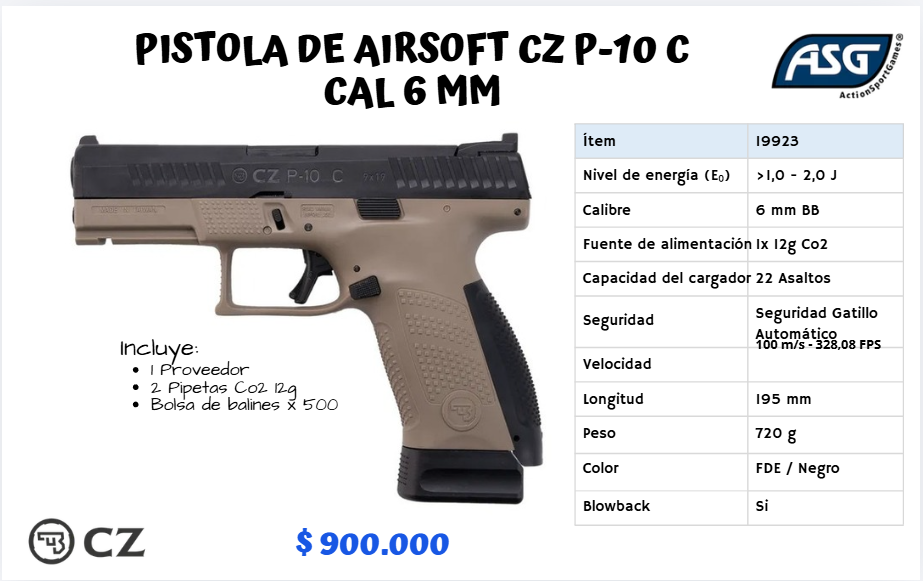 Pistola De Airsoft Cz Cal 6 mm CO2