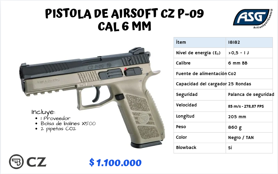 Pistola De Airsoft Cz Cal 6 mm CO2