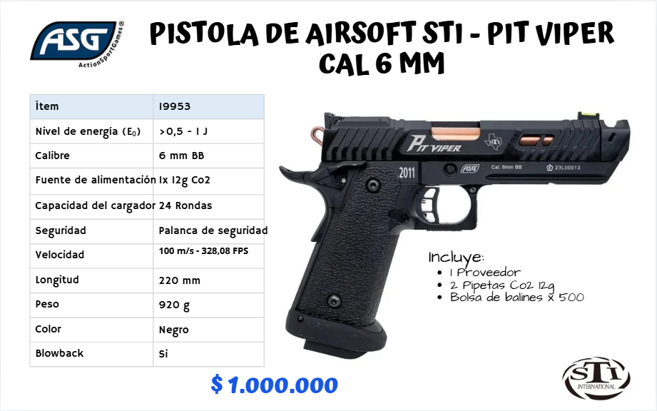 Pistola De Airsoft Sti Cal 6 mm CO2