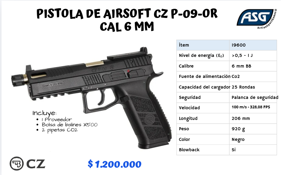 Pistola De Airsoft Cz Cal 6 mm CO2