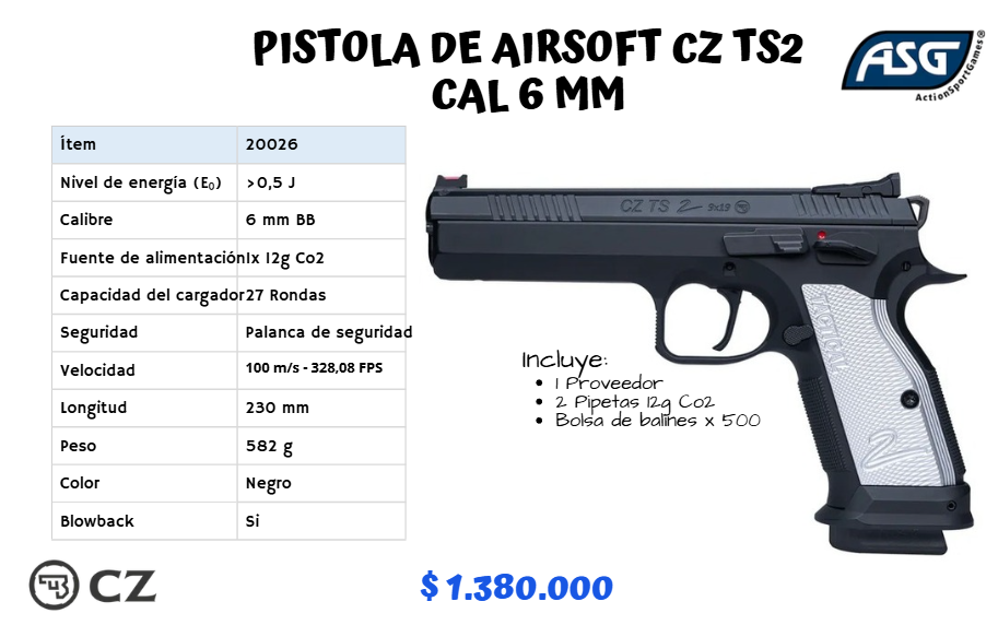 Pistola De Airsoft Cz Cal 6 mm CO2