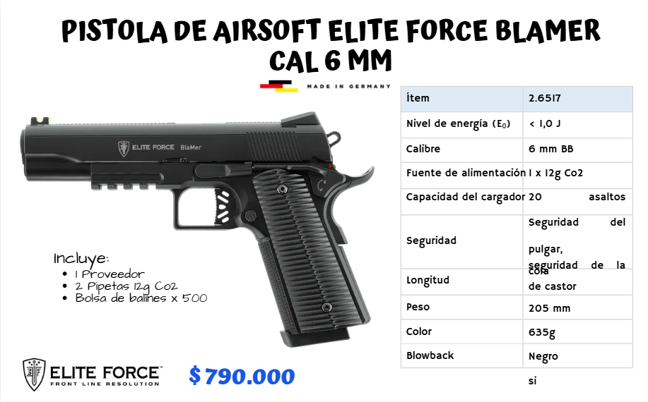 Pistola De Airsoft Elite Force Blamer Cal 6 mm CO2