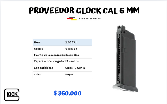 Proveedor Glock Cal 6 mm GREEN GAS