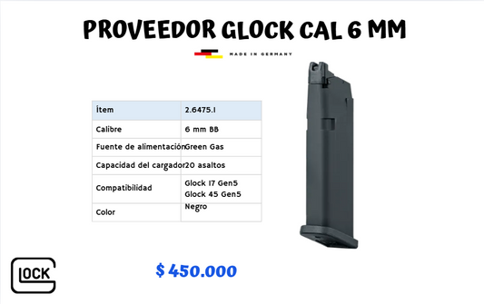 Proveedor Glock Cal 6 mm GREEN GAS