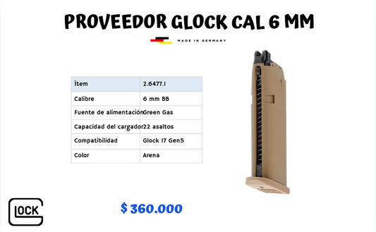 Proveedor Glock Cal 6 mm GREEN GAS
