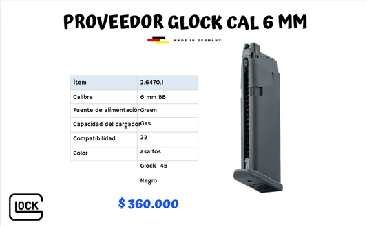 Proveedor Glock Cal 6 mm GREEN GAS
