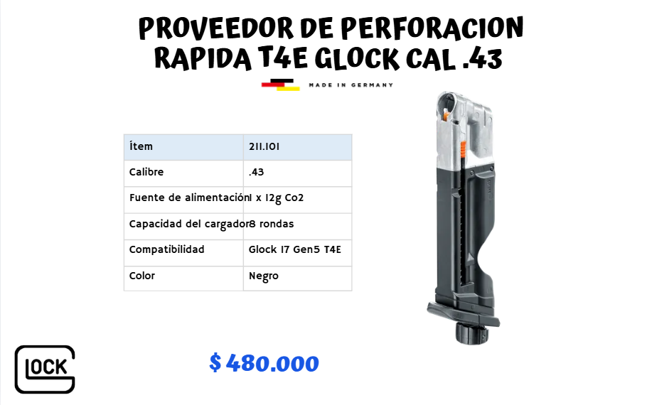 Proveedor PERFORACION RAPIDA T4E Glock CAL .43